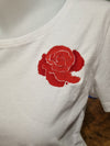 T-shirt Blanc ROSE ROUGE BRODÉE - Femme col rond