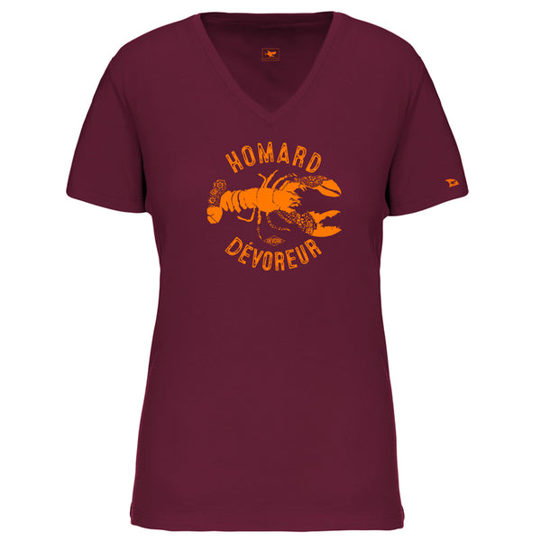 T-shirt femme col V homard dévoreur
