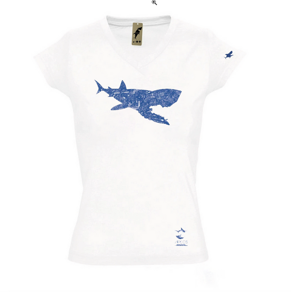 T-shirt Blanc Requin Pèlerin - Partenariat Je dévore ma Bretagne / APECS - Je dévore ma Bretagne