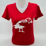 T-shirt Rouge Femme Macareux Blanc