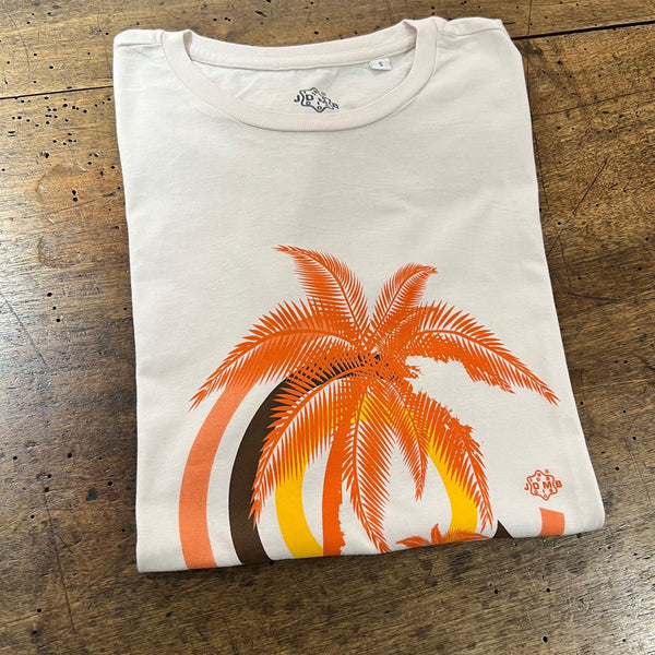 T-shirt BLANC PALMIER ORANGE - Col rond - Homme