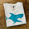 T-shirt BLANC REQUIN TURQUOISE - Col ROND - Femme