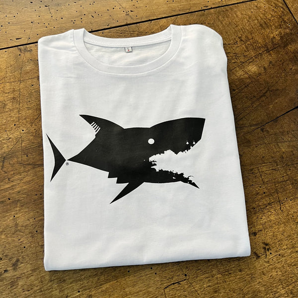 T-shirt Blanc REQUIN NOIR - Col ROND - Homme