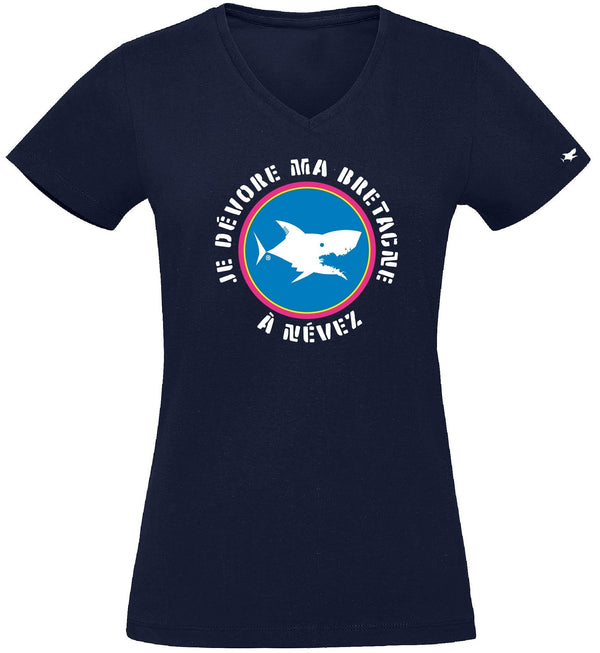 T-Shirt Femme - Taille XL - villes de Bretagne et du Monde - Bleu Marine - Je dévore ma Bretagne à Nevez