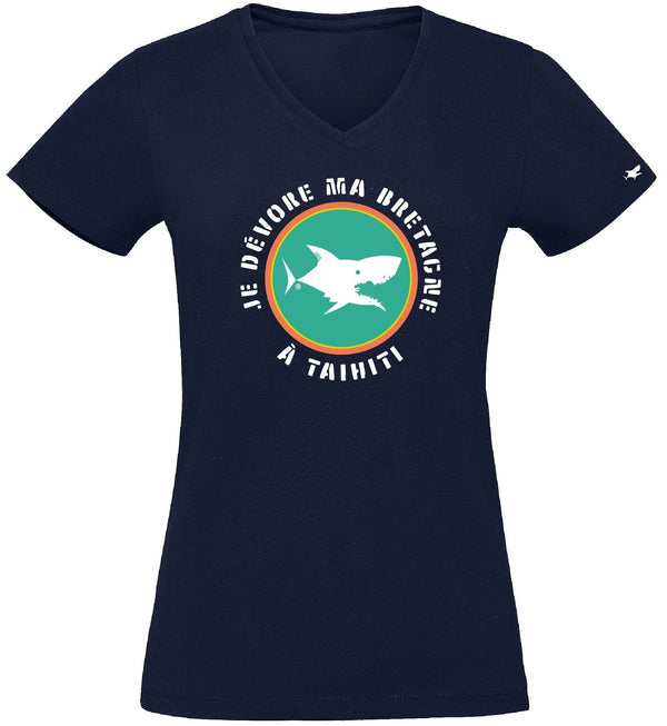 T-Shirt Femme - Taille XXL - villes de Bretagne et du Monde - Bleu Marine - Je dévore ma Bretagne à Taihiti