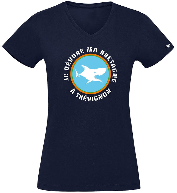 T-Shirt Femme - Taille XL - villes de Bretagne et du Monde - Bleu Marine - Je dévore ma Bretagne à Trevignon