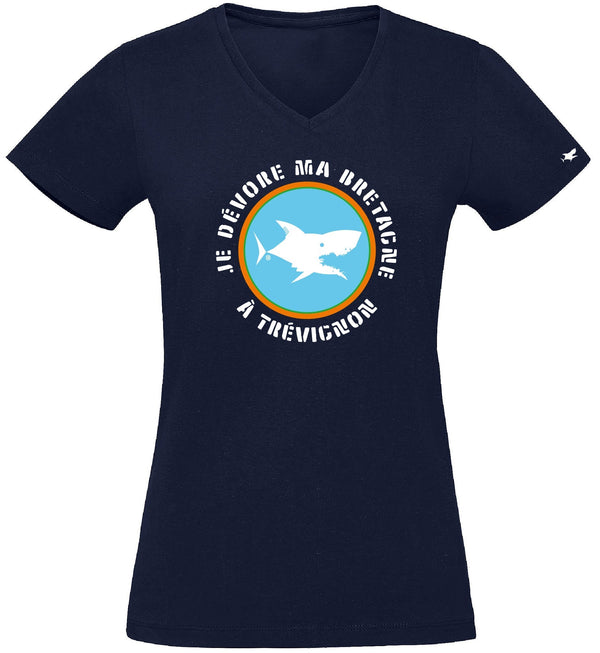 T-Shirt Femme - Taille L - villes de Bretagne et du Monde - Bleu Marine - Je dévore ma Bretagne à Trevignon