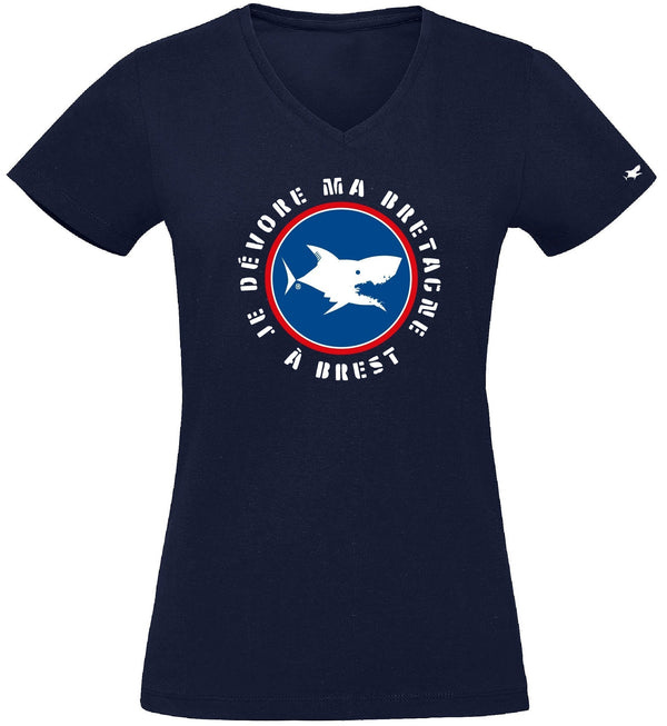 T-Shirt Femme - Taille XXL - villes de Bretagne et du Monde - Bleu Marine - Je dévore ma Bretagne à Brest