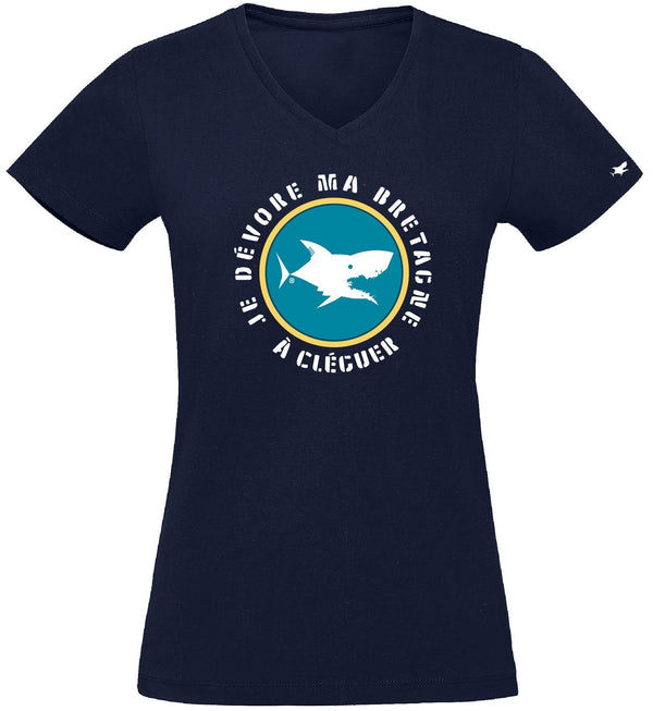 T-Shirt Femme - Taille XXL - villes de Bretagne et du Monde - Bleu Marine - Je dévore ma Bretagne à Cléguer