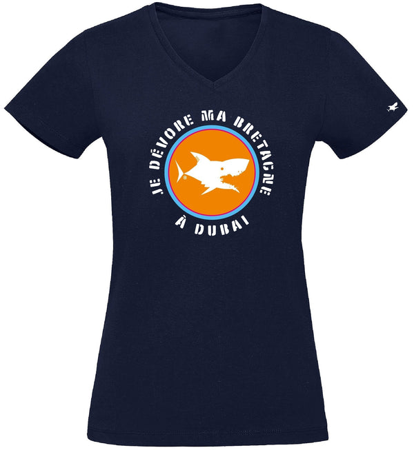 T-Shirt Femme - Taille XXL - villes de Bretagne et du Monde - Bleu Marine - Je dévore ma Bretagne à Dubaï