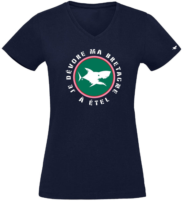 T-Shirt Femme - Taille XL - villes de Bretagne et du Monde - Bleu Marine - Je dévore ma Bretagne à Étel