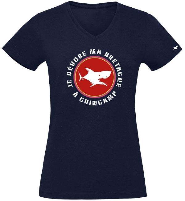 T-Shirt Femme - Taille XL - villes de Bretagne et du Monde - Bleu Marine - Je dévore ma Bretagne à Guingamp
