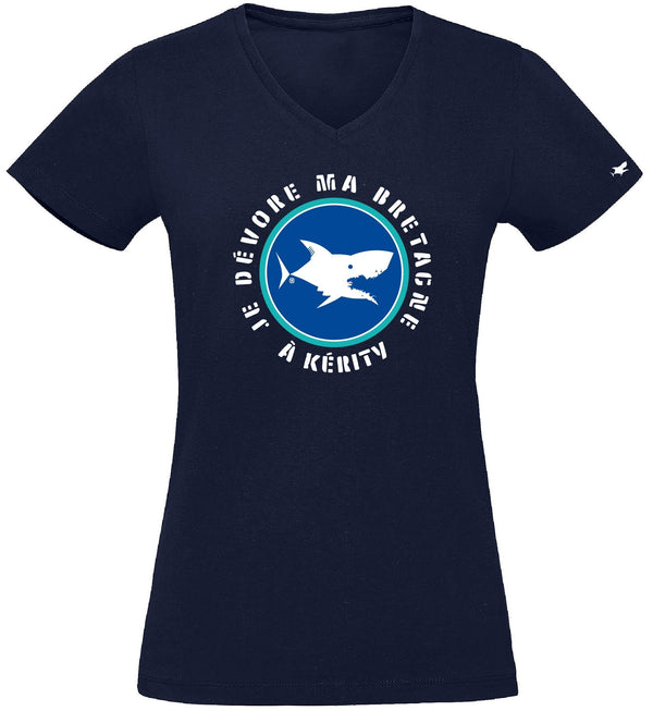 T-Shirt Femme - Taille L - villes de Bretagne et du Monde - Bleu Marine - Je dévore ma Bretagne à Kérity