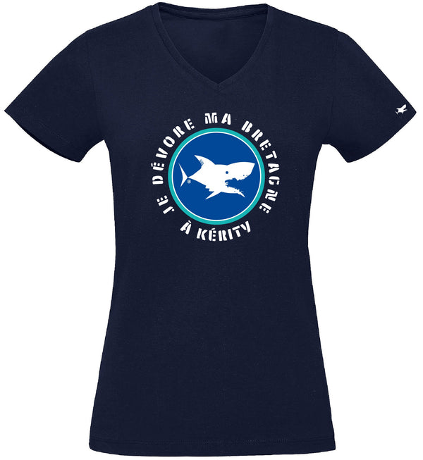 T-Shirt Femme - Taille S - villes de Bretagne et du Monde - Bleu Marine - Je dévore ma Bretagne à  Kérity