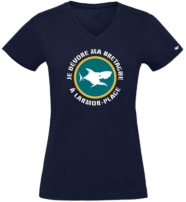 T-Shirt Femme - Taille M - villes de Bretagne et du Monde - Bleu Marine - Je dévore ma Bretagne à  Larmor Plage