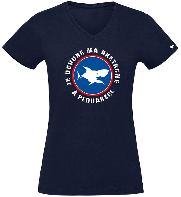 T-Shirt Femme - Taille S - villes de Bretagne et du Monde - Bleu Marine - Je dévore ma Bretagne à Plouarzel