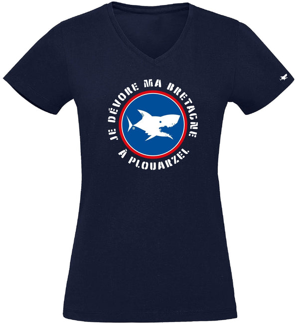 T-Shirt Femme - Taille XL - villes de Bretagne et du Monde - Bleu Marine - Je dévore ma Bretagne à Plouarzel