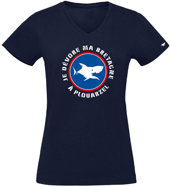 T-Shirt Femme - Taille M - villes de Bretagne et du Monde - Bleu Marine - Je dévore ma Bretagne à Plouarzel