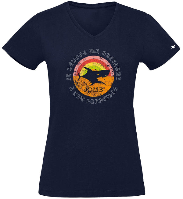 T-Shirt Femme - Taille XXL - villes de Bretagne et du Monde - Bleu Marine - Je dévore ma Bretagne à  San Francisco