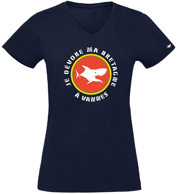 T-Shirt Femme - Taille XL - villes de Bretagne et du Monde - Bleu Marine - Je dévore ma Bretagne à Vannes