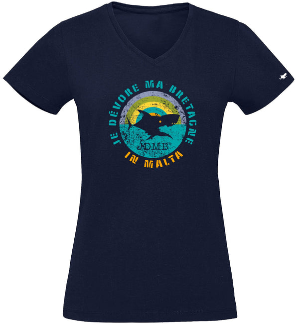T-Shirt Femme - Taille S - villes de Bretagne et du Monde - Bleu Marine - Je dévore ma Bretagne à  Malte