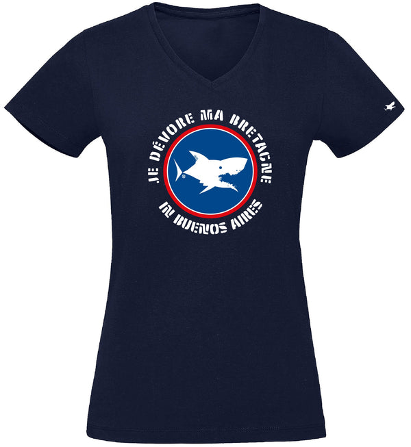 T-Shirt Femme - Taille S - villes de Bretagne et du Monde - Bleu Marine - Je dévore ma Bretagne à Buenos Aires