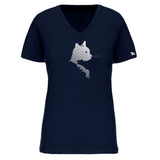 T-shirt femme bleu marine motif blanc chat