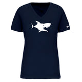 T-shirt femme bleu requin motif blanc