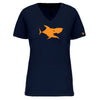 T-shirt femme bleu requin motif orange