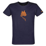 T-shirt homme beu marine chat motif orange