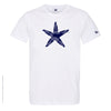 Dessin ÉTOILE DE MER Bleu Marine - T-shirt Blanc Col Rond
