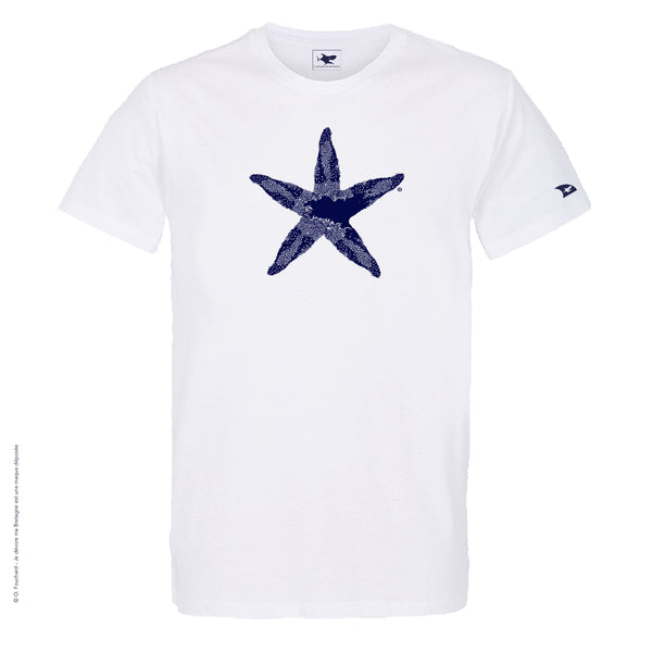 Dessin ÉTOILE DE MER Bleu Marine - T-shirt Blanc Col Rond