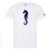 Dessin HIPPOCAMPE Bleu Marine - T-shirt Blanc Col Rond