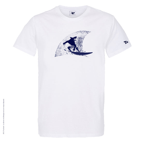 Dessin SURFEUR TÊTE REQUIN Bleu Marine - T-shirt Blanc Homme Col Rond