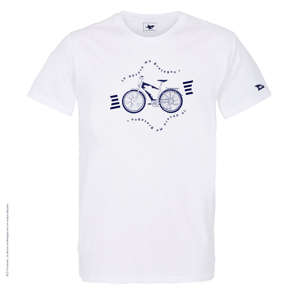 Dessin VÉLO VILLE Bleu Marine - T-shirt Blanc Col Rond