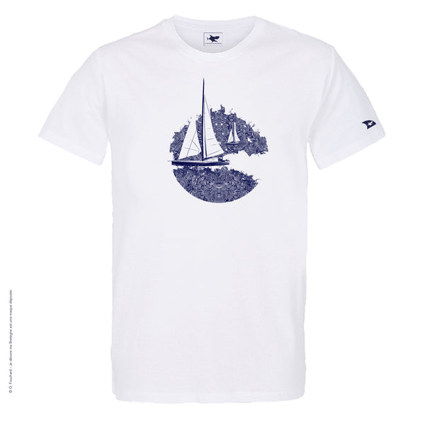 Dessin VOILIER MONO Bleu Marine - T-shirt Blanc Col Rond