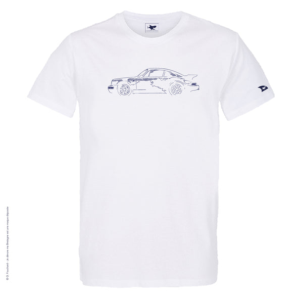 Dessin VOITURE ALLEMANDE Bleu Marine - T-shirt Blanc Col Rond