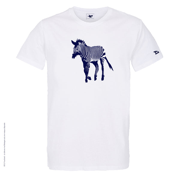 Dessin ZÈBRE Bleu Marine - T-shirt Blanc Col Rond